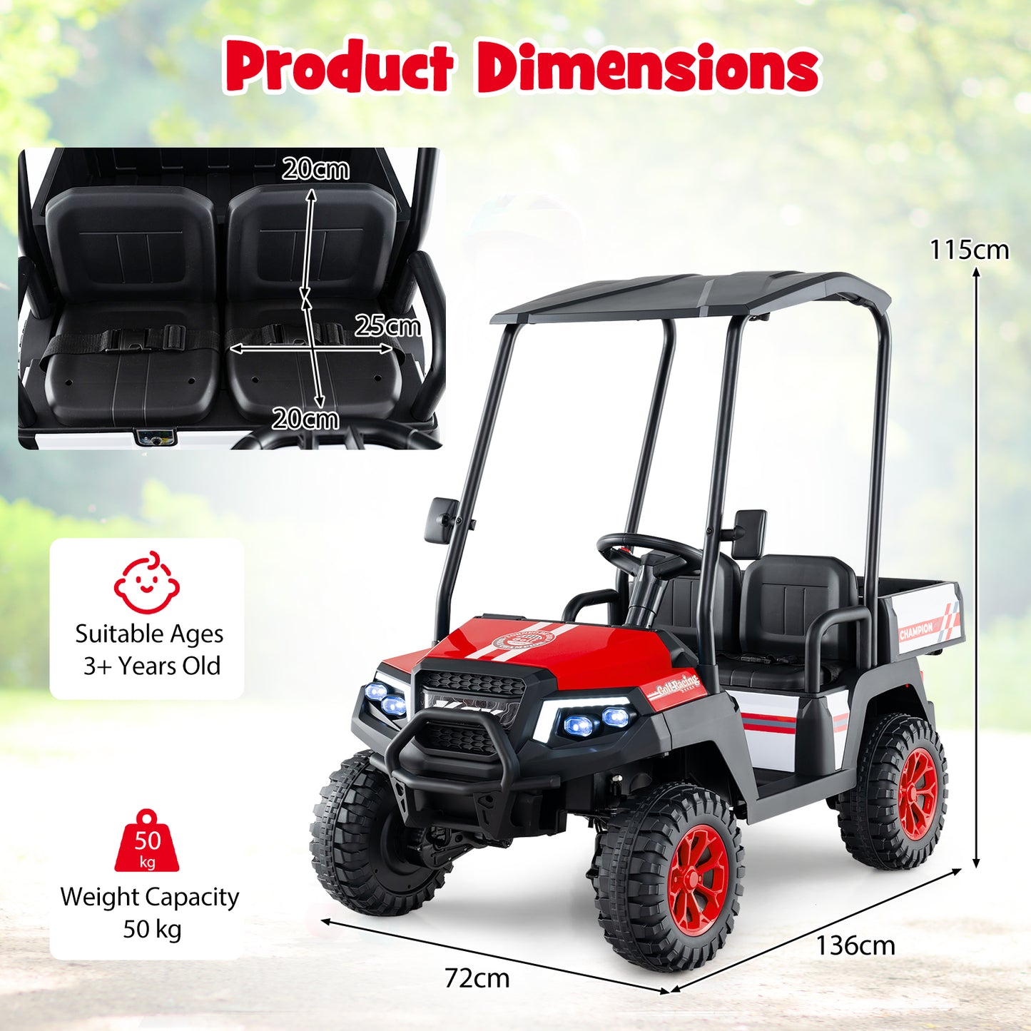 24V Kids Golf Cart 4WD 2 Seater Ride on Car with Dump Bed-Black