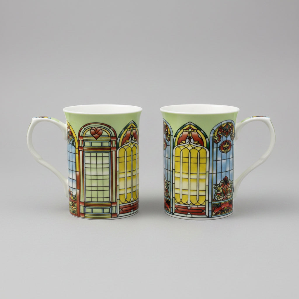 Set Of 2 China Mugs Stained Glass Windows Design (LP92365)