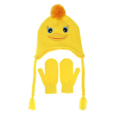 Yellow Duck Hat and Mittens Set