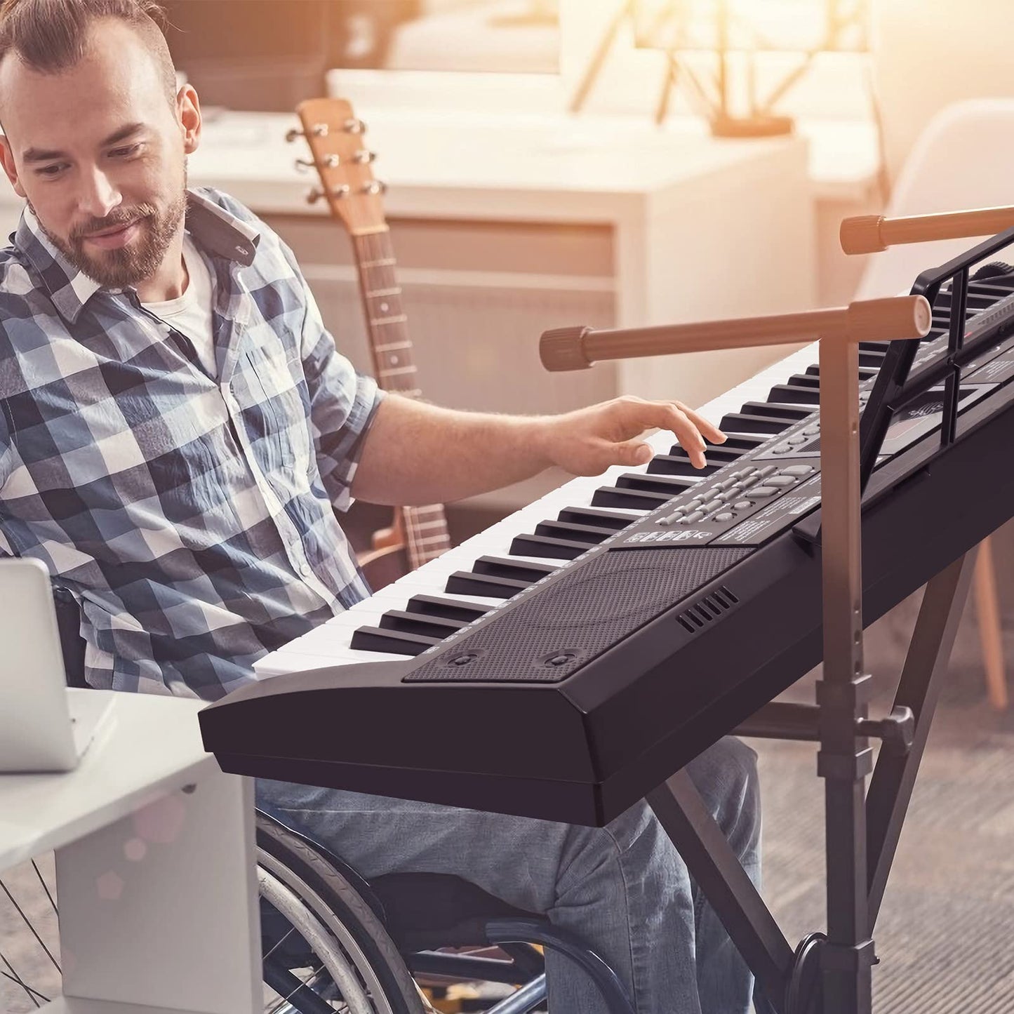24HOCL 61-Key Electric Keyboard for Kids — LED Key Lights, Speaker & Stand
