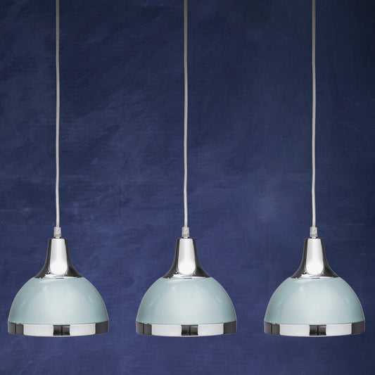 Three Shutter Blue and Chrome Shade Pendant Light | Vermont
