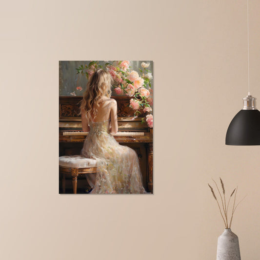 Romantic Piano Wall Art – Vintage Floral Music Print