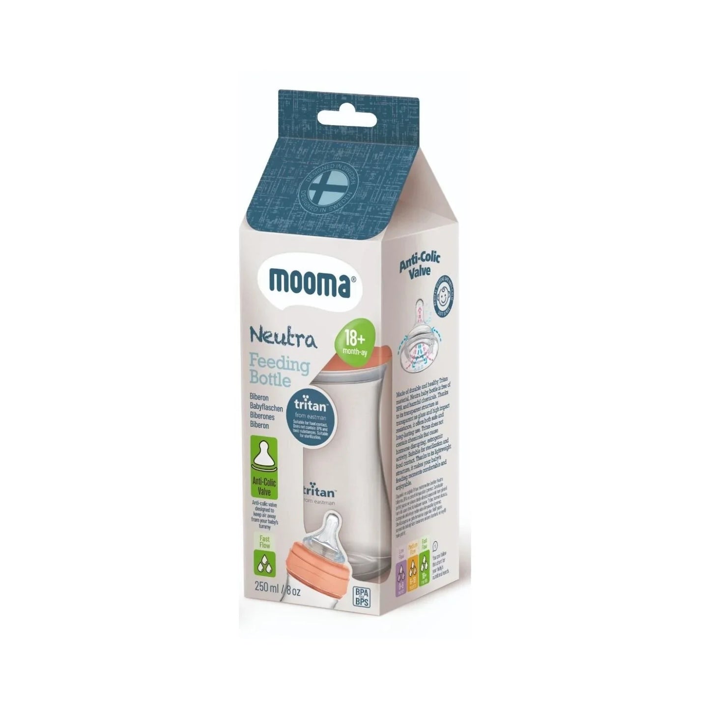 Mooma Neutra Tritan Bottle Fast Flow 18+ months 250ml - Coral Pink