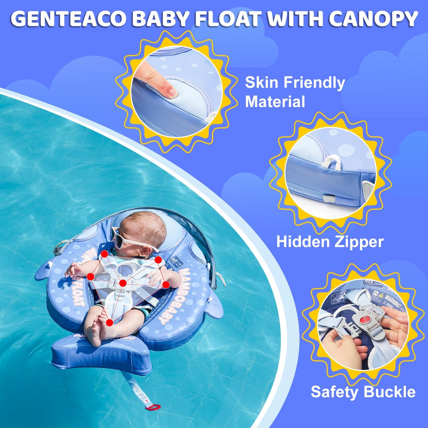 28°C Mambobaby Shark Baby Float with Canopy & Tail – Non-Inflatable Pool Float for 3–24 Months