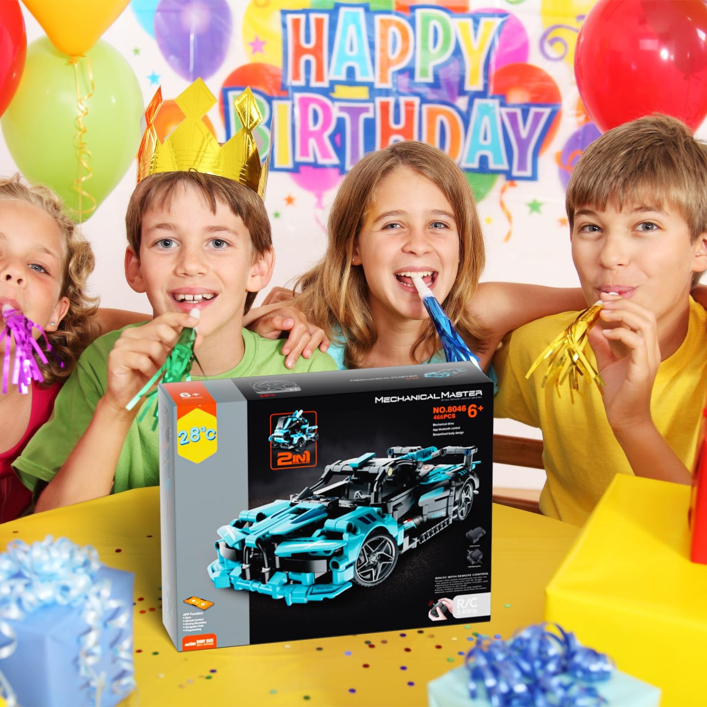 28°C STEM Remote Car Building Kit for Kids 8-12 – 2-in-1 Car & Shark Chariot with App & Remote