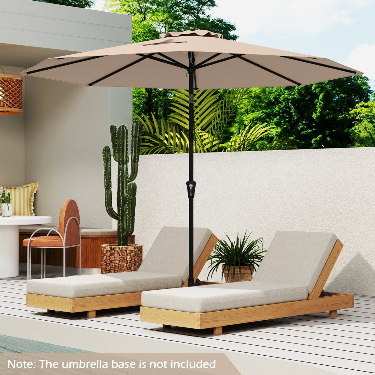 290 CM Patio Umbrella with Crank and 8 Sturdy Ribs for Garden Yard-Beige