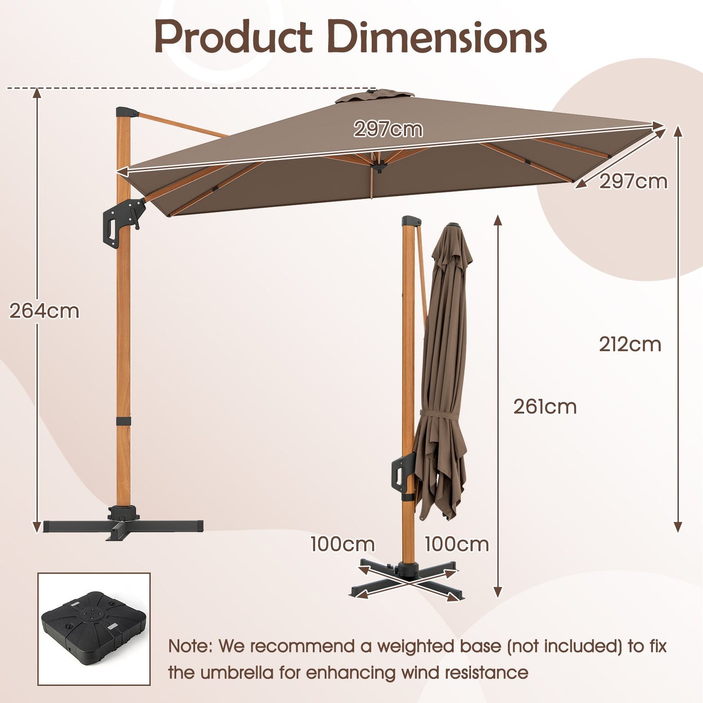 297 cm Outdoor Patio Cantilever Umbrella with 360° Rotation-Beige