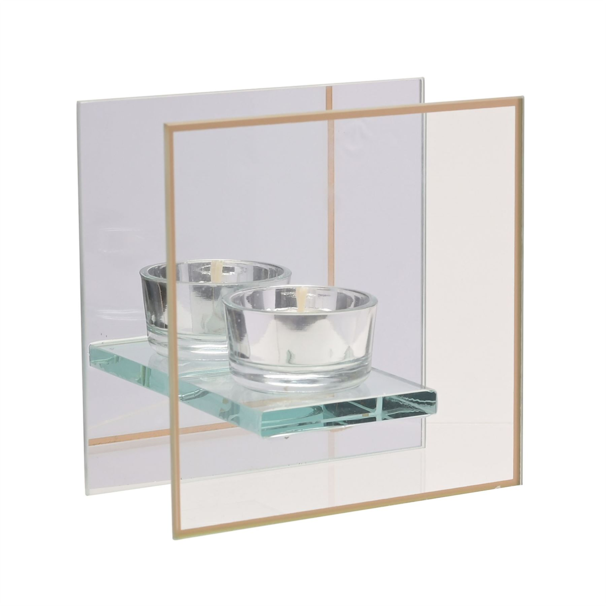 Now Or Never Studios Made to Order Glass Tealight Holder with Mirror Back & Gold Border