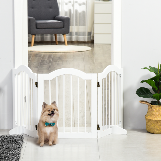 3 Panels Dog Gate w/ Support Feet Fence Safety Barrier Freestanding Wood White