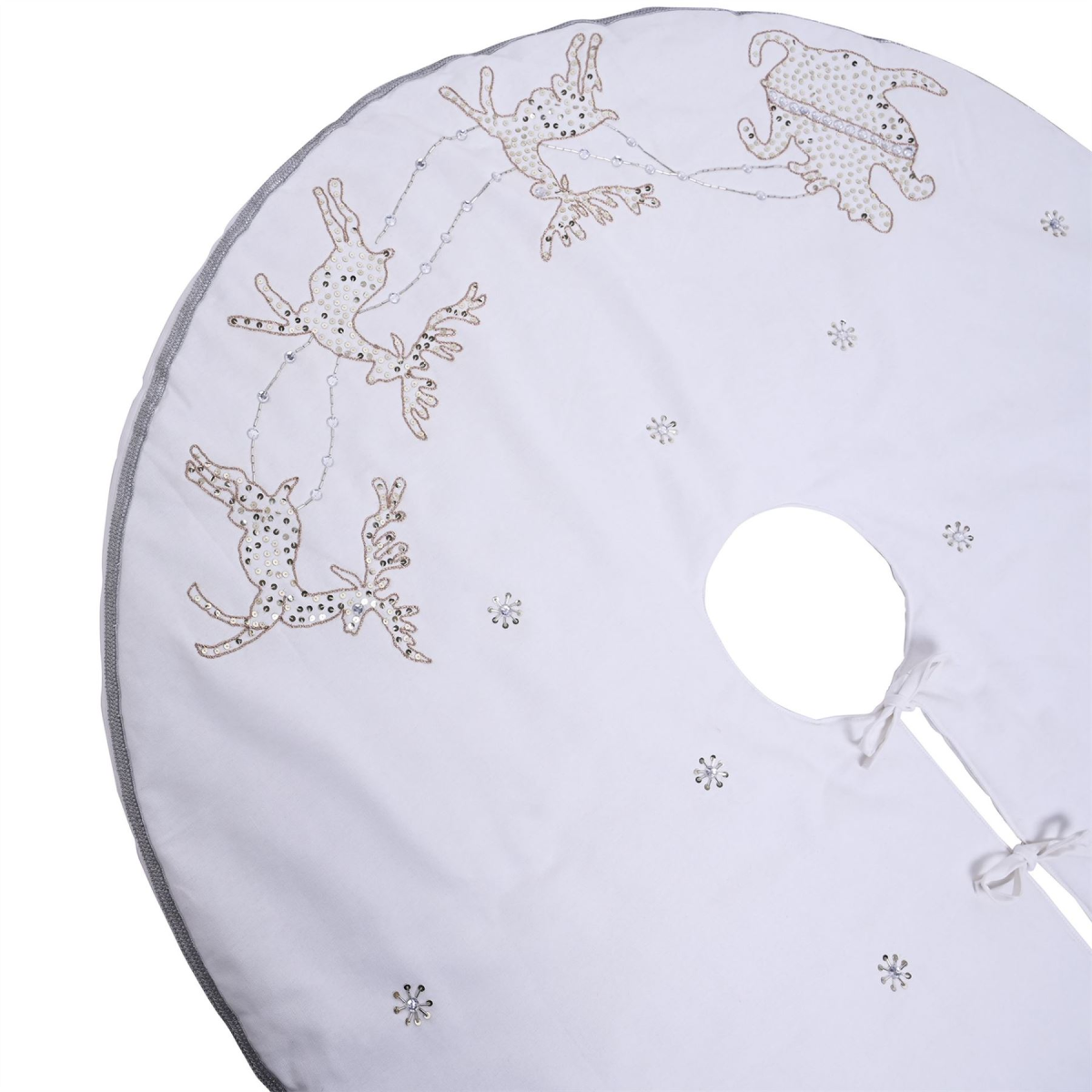 White Reindeer Hand Embellished Christmas Tree Skirt