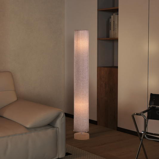120H cm Wooden Base Floor Lamp W/Linen Fabric-Grey