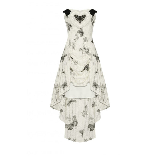 Dark in Love Zosia Punk Gothic Black Butterfly Embroidered Lace Beige Dress