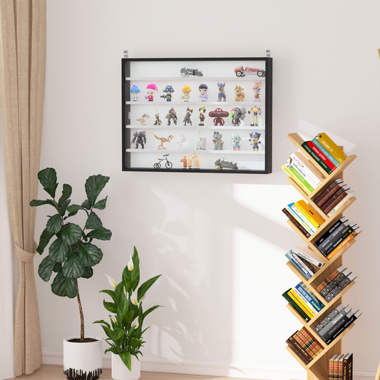 5-Tier Wall Display Shelf Unit Cabinet Shelves Glass Doors Black/White