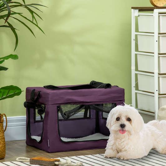 48.5cm Foldable Pet Carrier, Cat Bag w/ Cushion, for Miniature Dogs - Purple