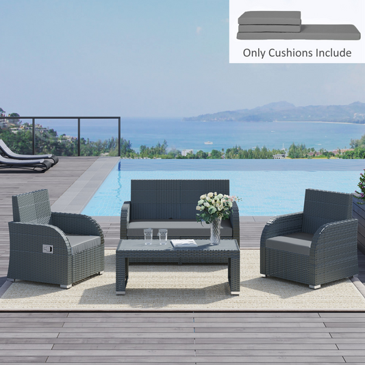 3 Piece Outdoor Cushion Pad Set for Garden Furniture Cushions, Dark Grey