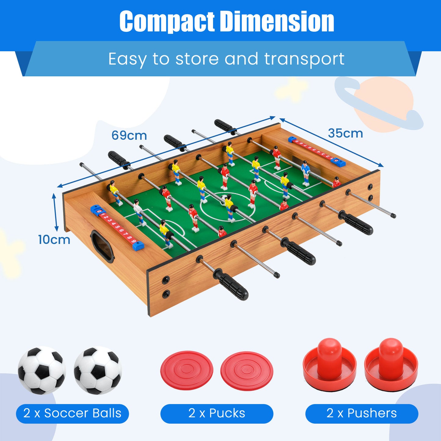 2 In 1 Multi Game Table Compact Tabletop Foosball Table and Hockey Game