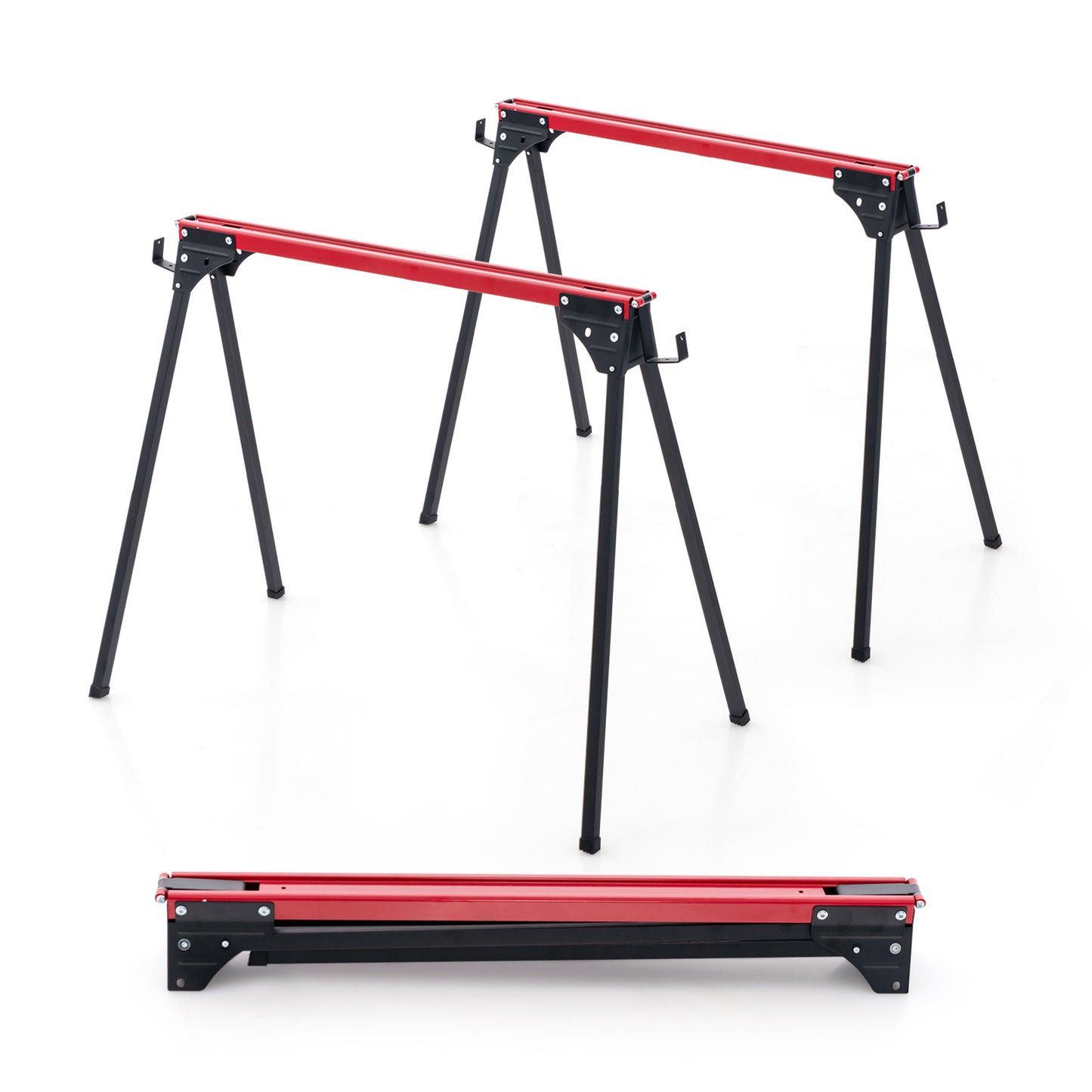 2 Pack Portable Saw Horse Work Table with Quick Open Legs and Support Arms-Orange