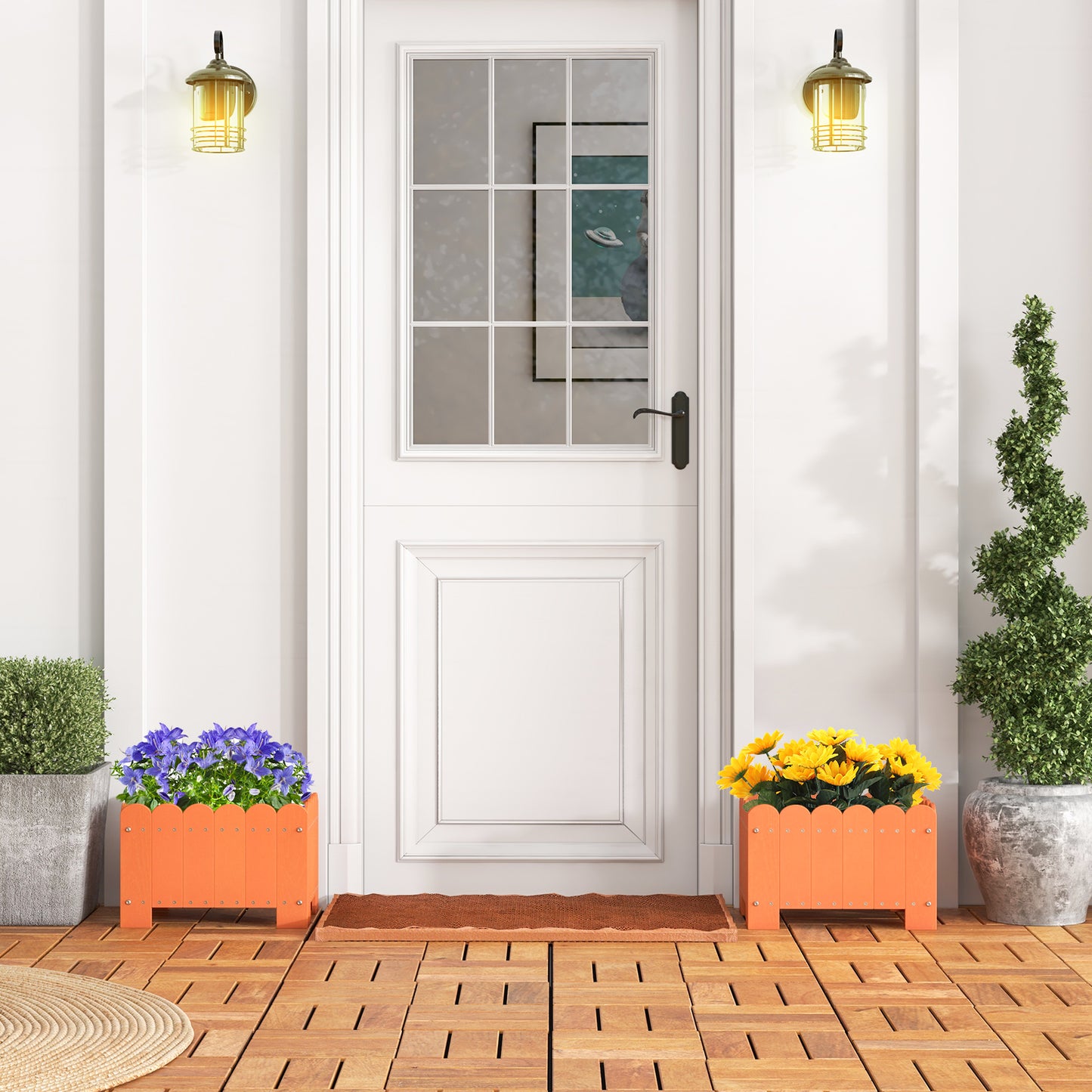 2 Pack Rectangular Planter Box HDPE Flower Pot with Drainage Gaps-Grey