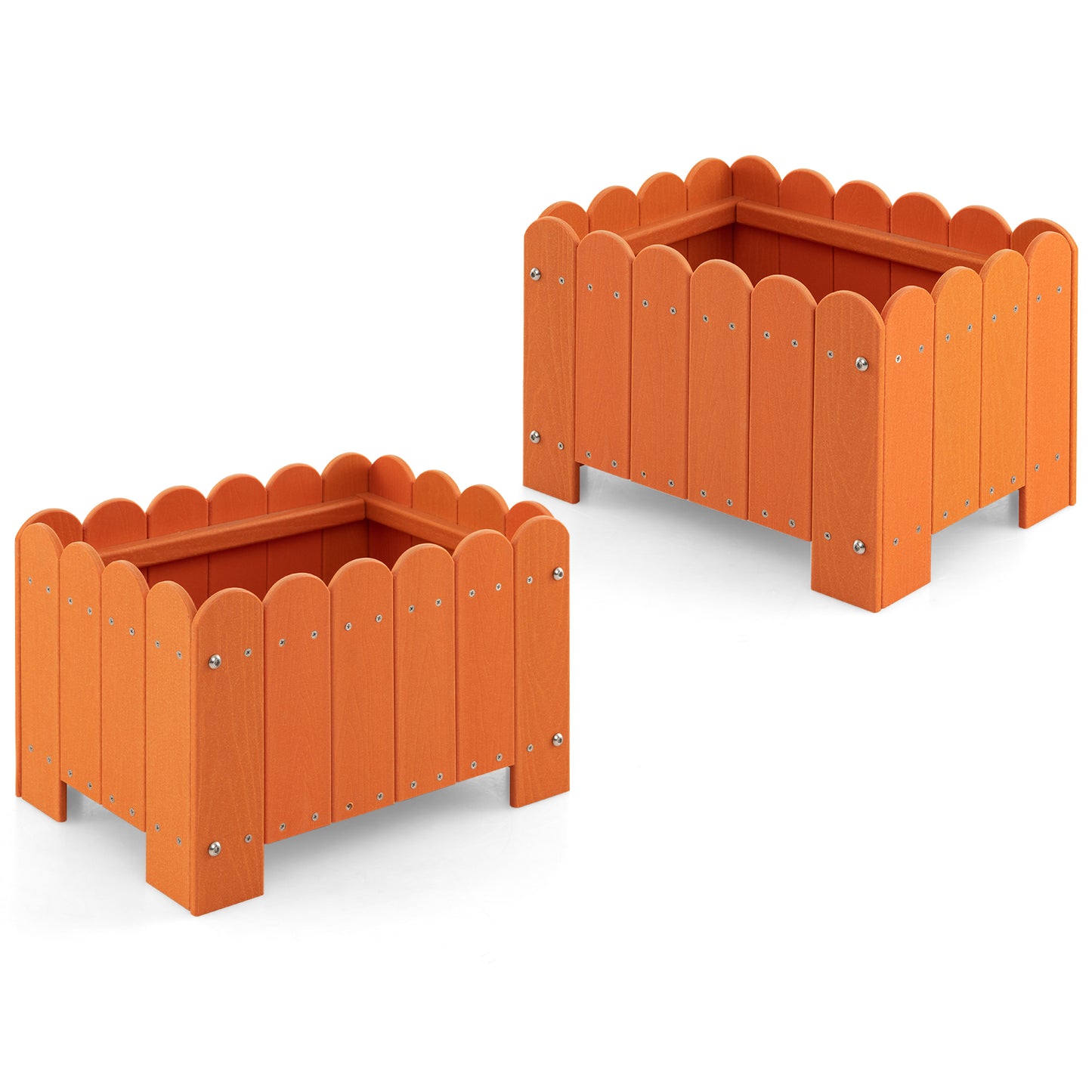 2 Pack Rectangular Planter Box HDPE Flower Pot with Drainage Gaps-Grey