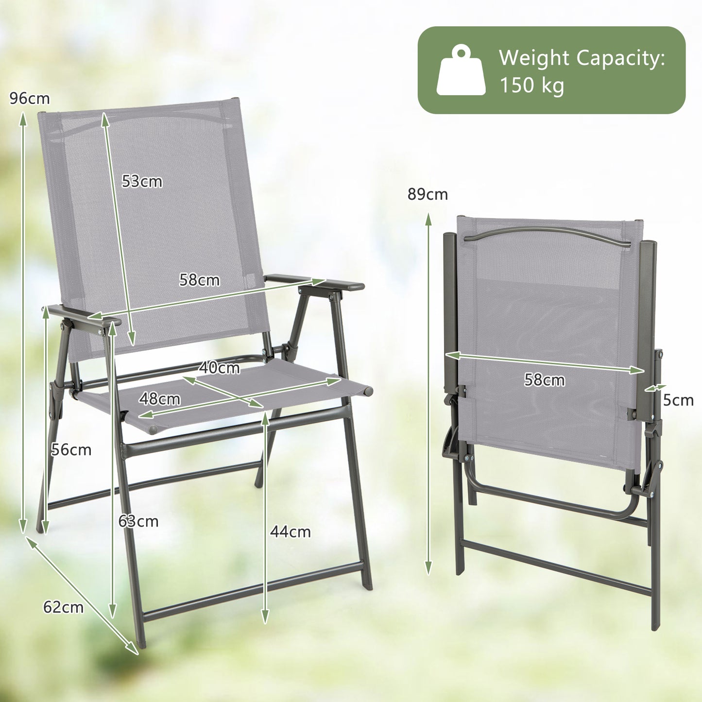 2 Piece Patio Folding Dining Chair Set with Weather-resistant Fabric-Black
