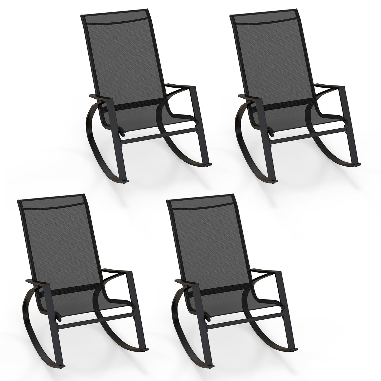 2 Pieces Patio Rocking Chairs with Ergonomic Backrest and Safe Stoppers-Grey