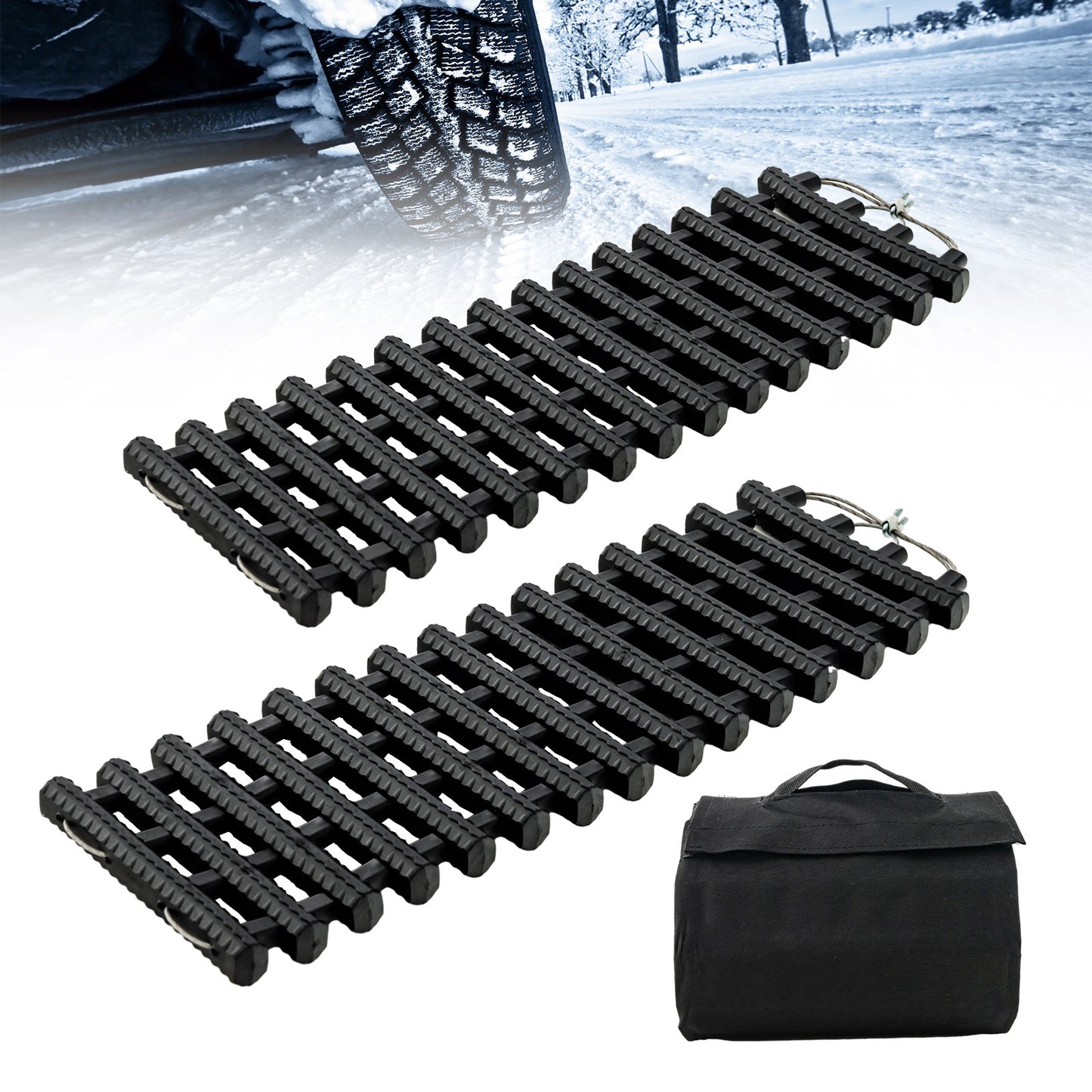 2 Pack Tire Traction Mats Portable TPR Recovery Track Pad with Bag-L