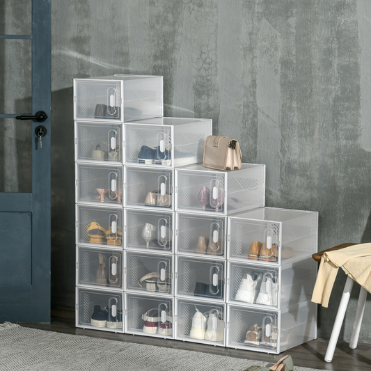 18PCS Clear Shoe Box, Plastic UK/EU Size 8.5/43, 25 x 35 x 19cm