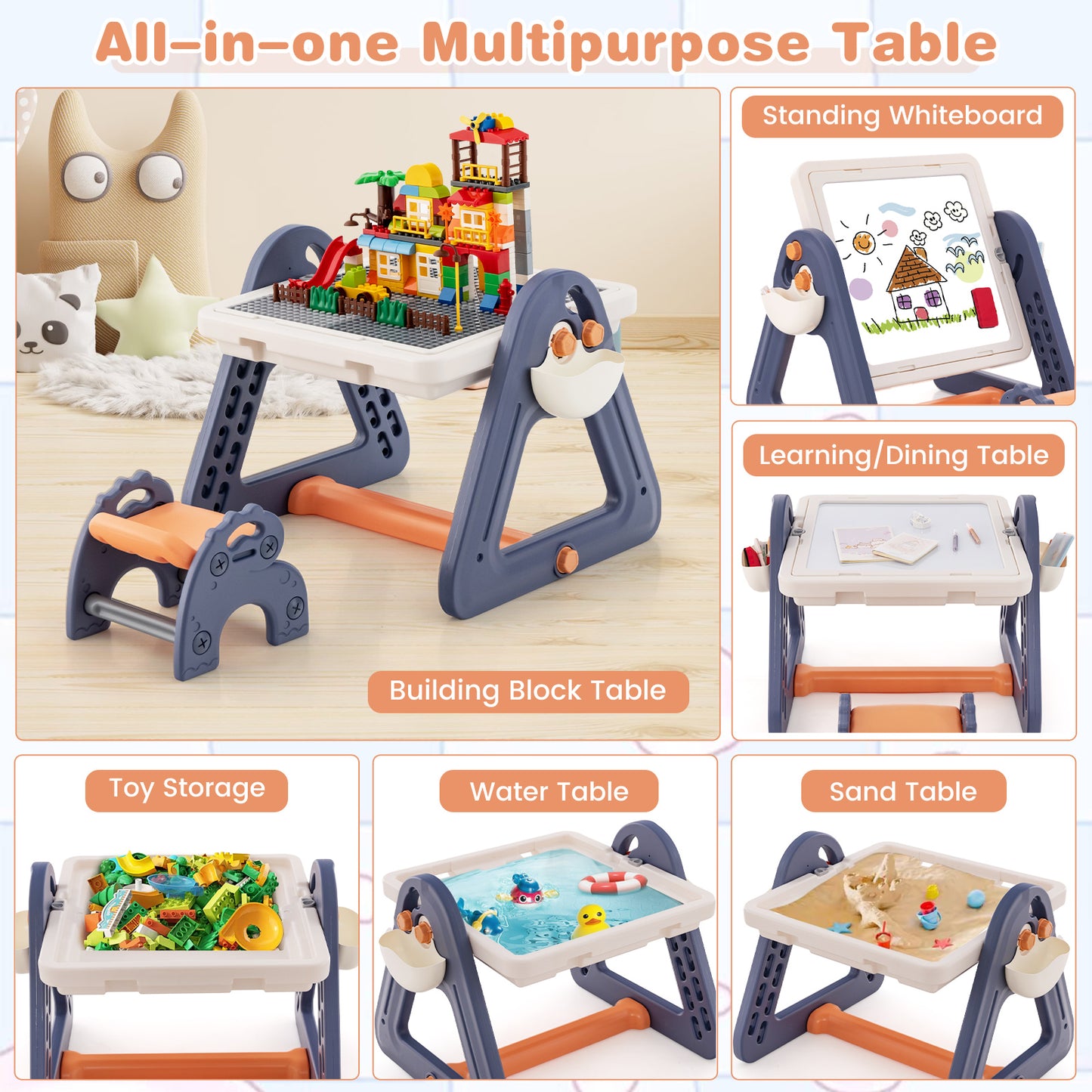 2-in-1 Kids Art Table & Easel with Rotatable & Removable Desktop