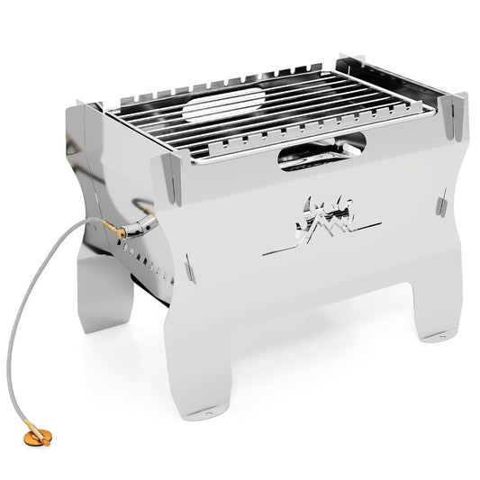2-in-1 Camping Grill with Stainless Steel Grate and Carrying Bag-Black