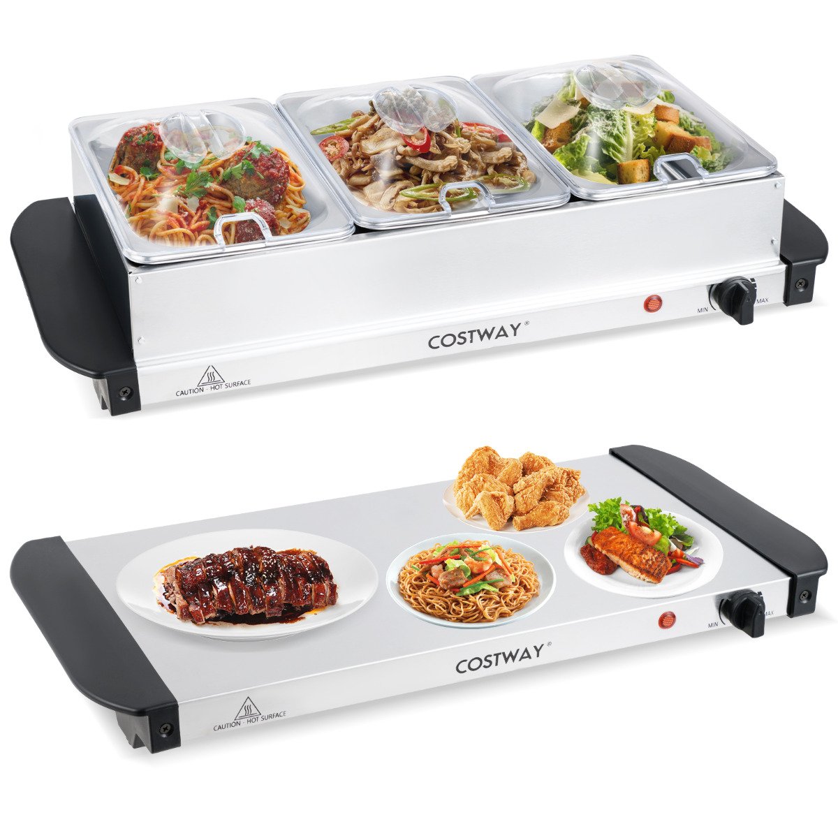 2 in 1 Electric Buffet Server Food Warmer with 3 x 1.4L Removable Trays