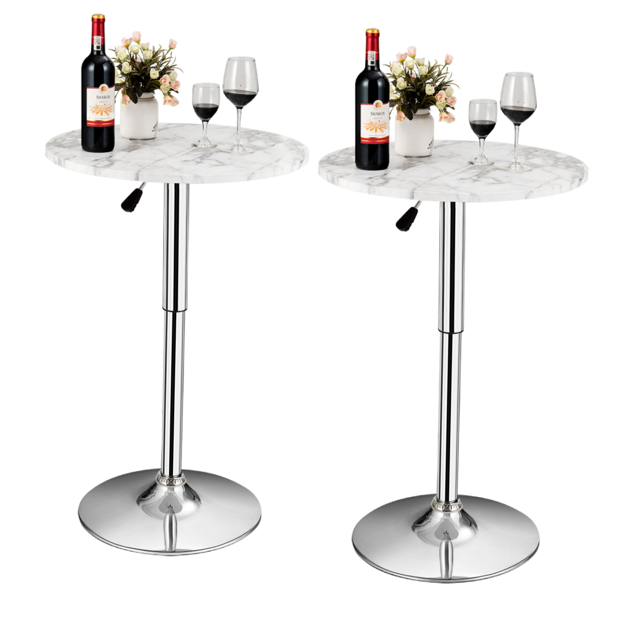 Set of 2 Modern Bar Table Adjustable Swivel with Marble Patterns-Black
