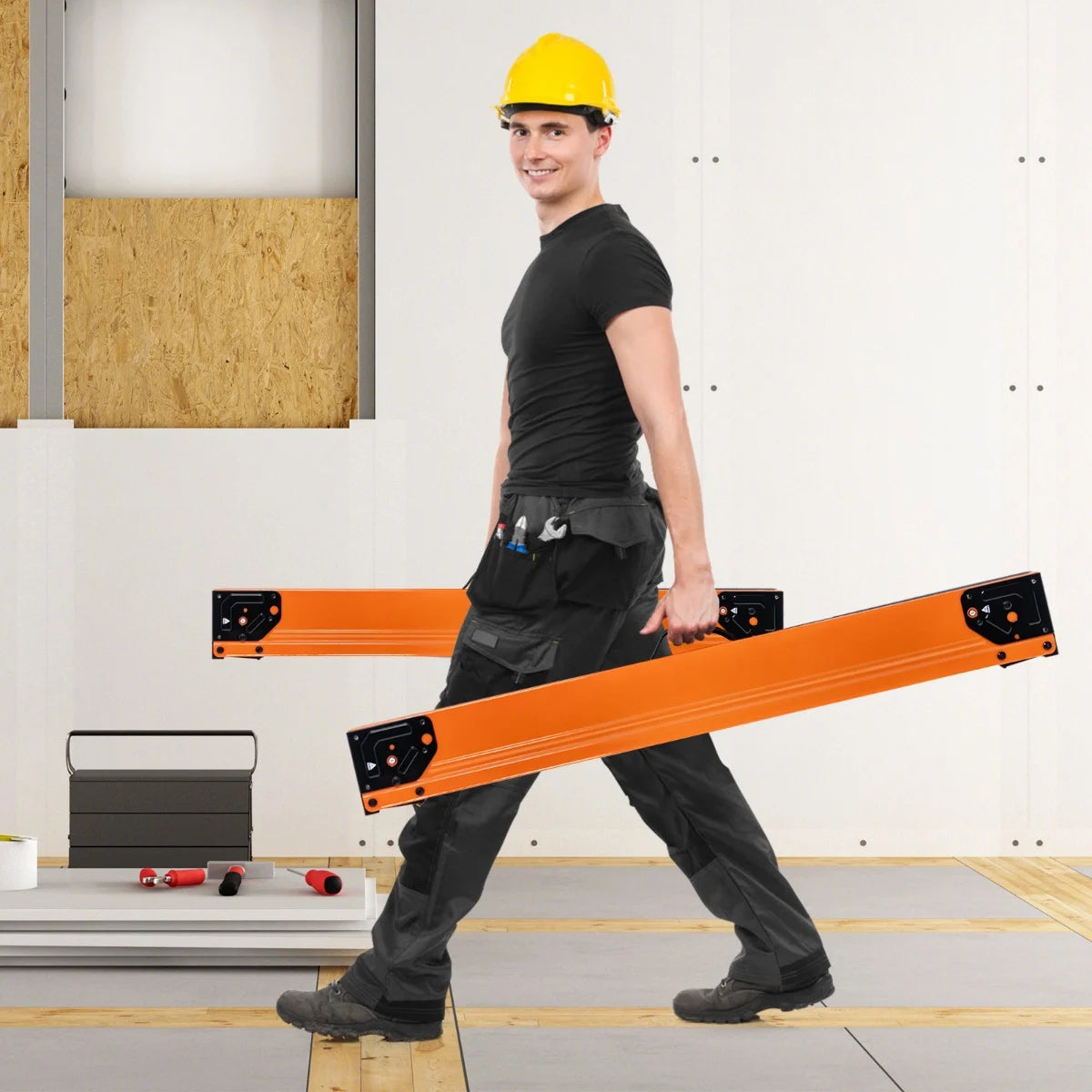 2 Pack Saw Horses with Folding Design Non-slip Pads and Surface-Orange