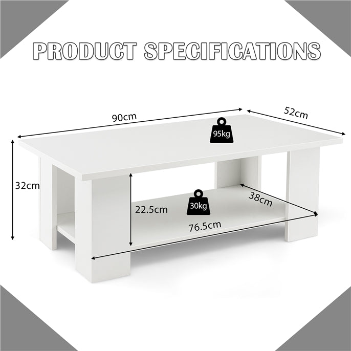 2-Tier Wooden Coffee Table with Storage Shelf and 5 Support Legs-Grey