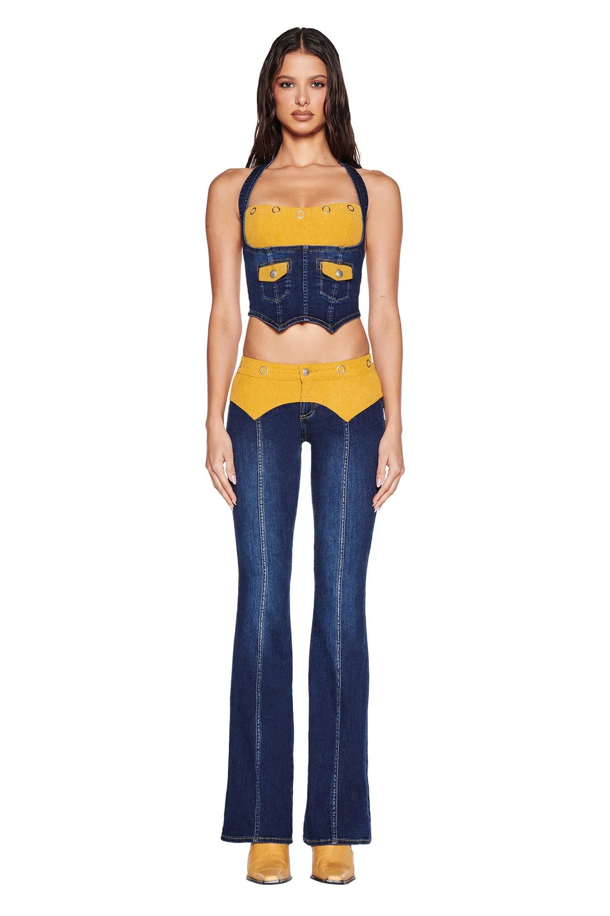 Corduroy Patchwork Denim Neck For Women