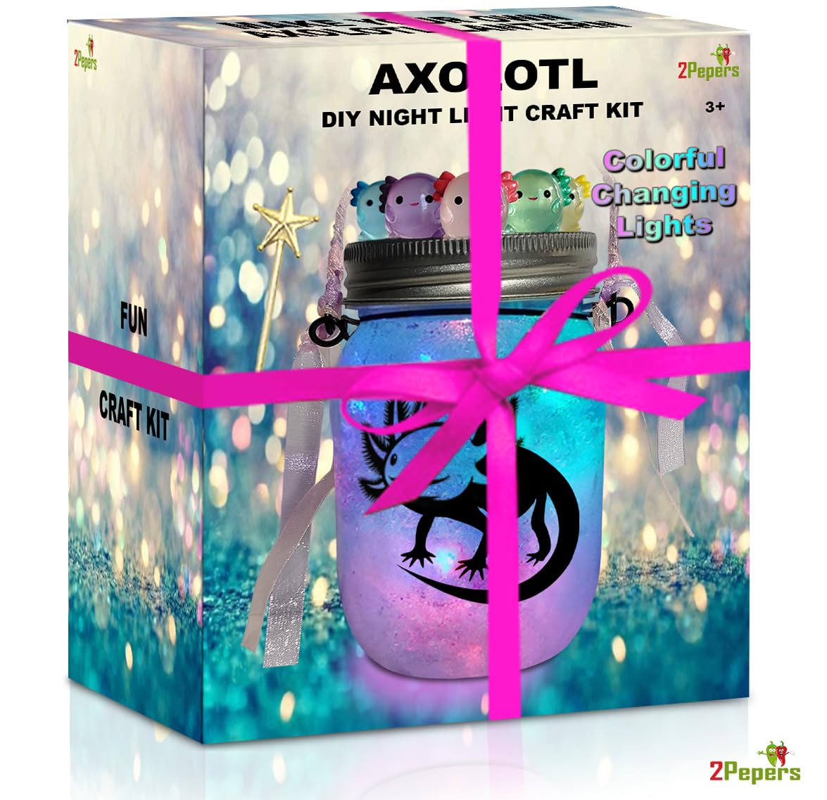 2Pepers Axolotl Lantern Jar – DIY Night Light Craft Kit for Kids Ages 3-12