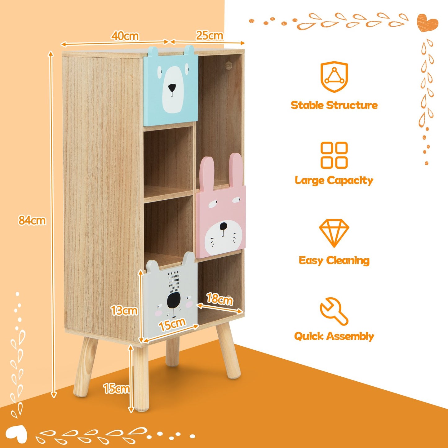 3-Drawer Kids Toy Storage Organizer with 4 Open Compartments-Natrual