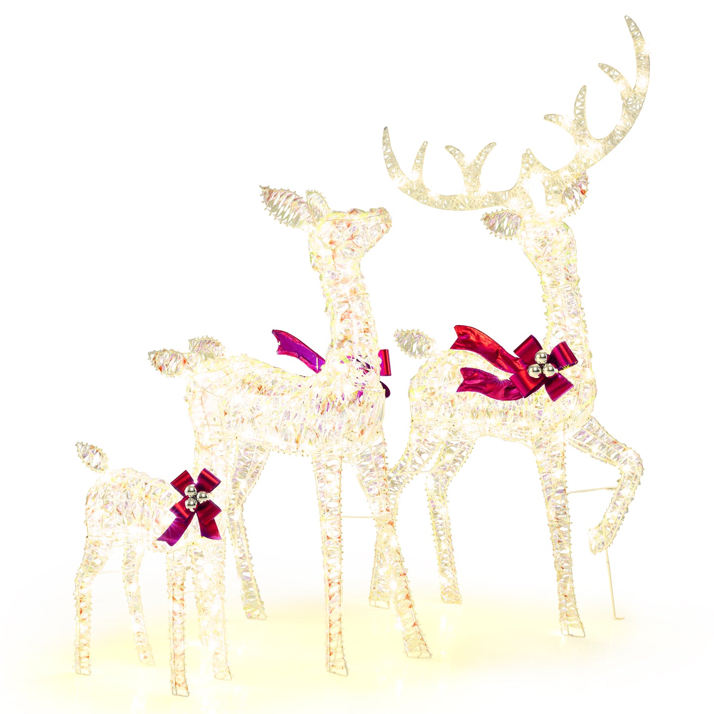 3-Piece Christmas Lighted Iridescent Reindeer Family Set Pre-lit Xmas Deer Family