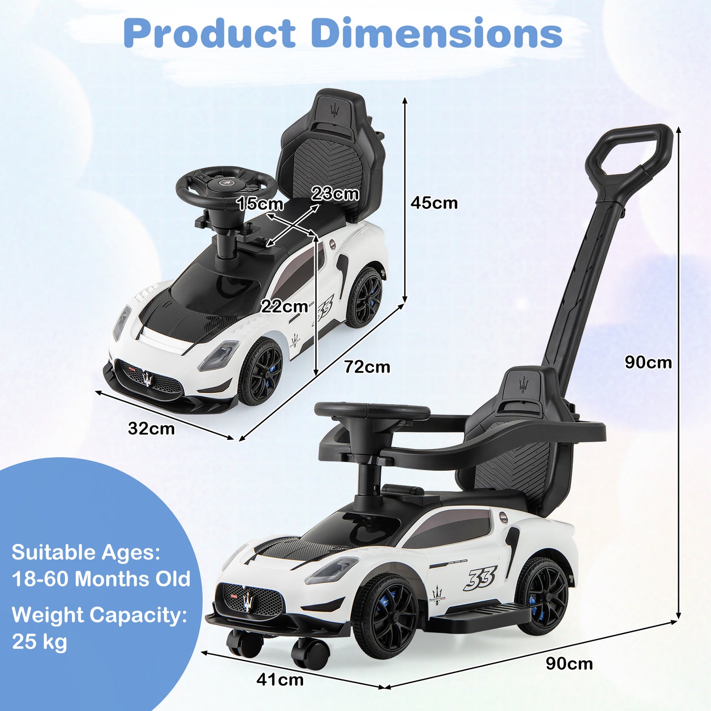 3-in-1 Ride on Push Car with 2 Universal Wheels, Music Steering, Guardrail and Handlebar-Pink