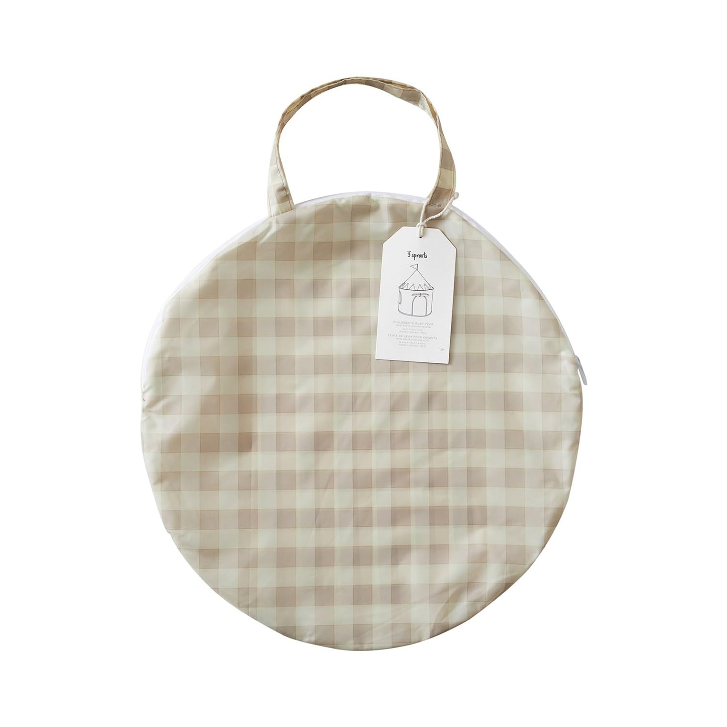 3 Sprouts Kids Play Tent - Sustainable Recycled Fabric, Spacious Indoor Playhouse (Ages 3-10) - Gingham Beige