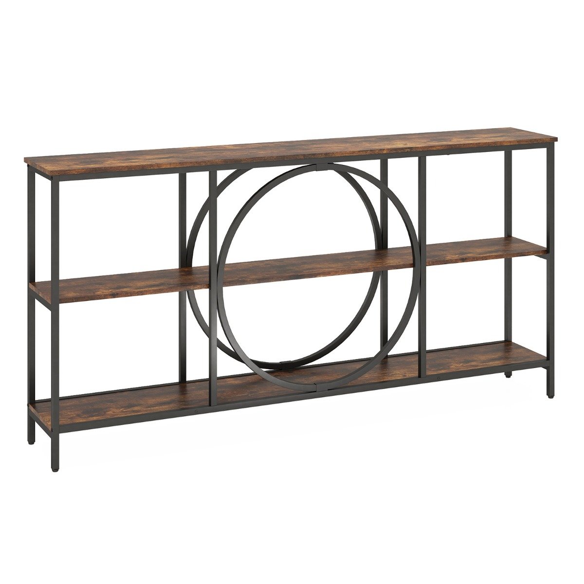 3-Tier Console Table with Faux Wood Grain Top-Rustic Brown