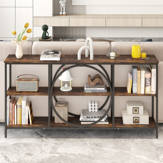 3-Tier Console Table with Faux Wood Grain Top-Rustic Brown