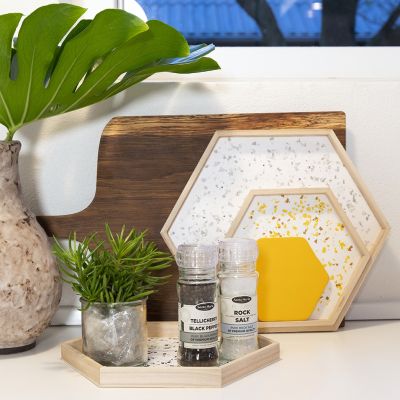 3 x Assorted Size Empress Wood Hexagonal Trays Serving Decoration Crafts 21 -26 and 31 cm