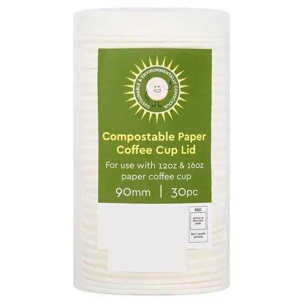30 Compostable Paper Coffee Cup Lid 90mm
