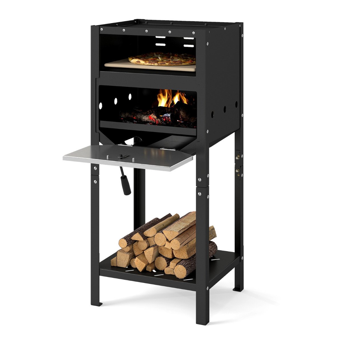 30 cm Outdoor Pizza Oven Pizza Peel and Oxford Cloth Cover-Black