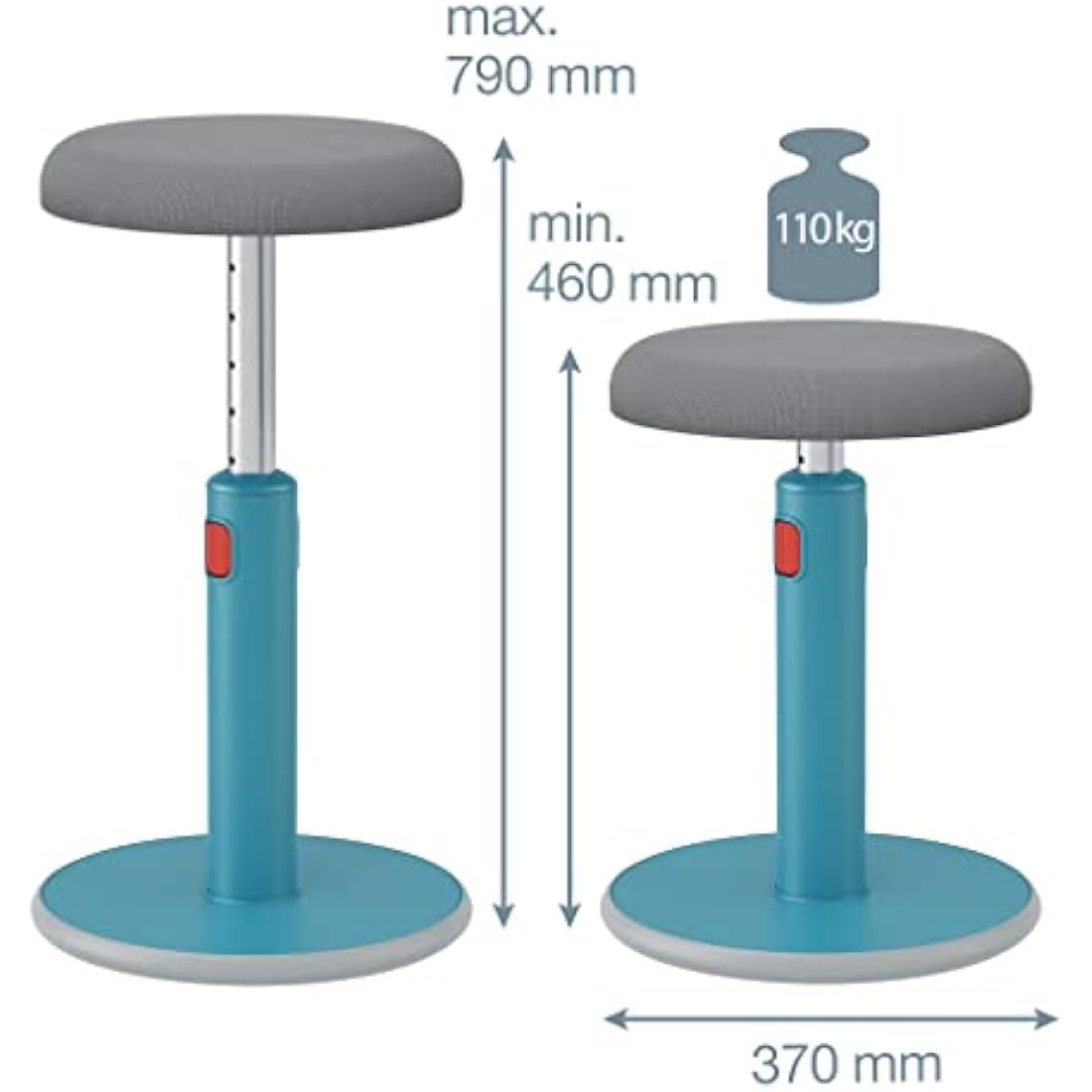 Leitz Active Sit Stand Stool, Ergonomic Height Adjustable 46cm To 79cm Wobble Stool, Round Swivel Office Desk Chair/ Stool, Ergo Cosy Range, Calm Blue, 65180061