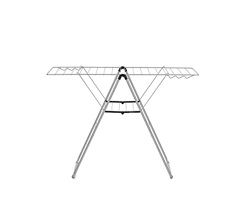 Brabantia HangOn Laundry Drying Rack (20m / Metallic Grey) Compact, Foldaway, Adjustable Indoor Stainless Steel Clothes Horse