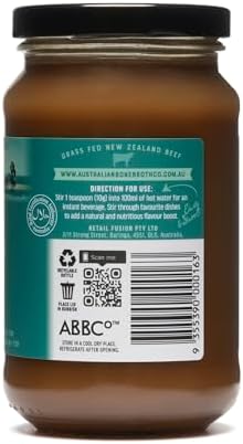 Beef Broth with Collagen Concentrate - Instant bone broth beverage boosted with grass-fed collagen. Halal Broth. Gluten Free, Preservative Free No spices or herbs. 375 gram Jar
