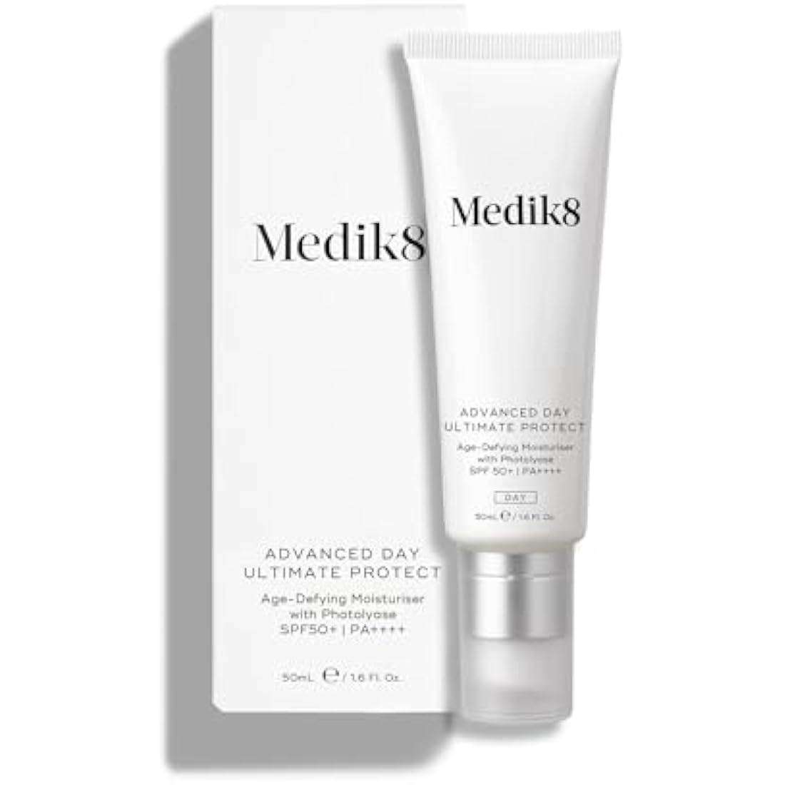 Medik8 Advance Day Ultimate Protect - SPF 50+ Age-Defying Moisturiser with Photolyase SPF 50+ PA++++ - Hydrating & Non-Greasy UV Protection - With Age-Defying DNA Repair Enzymes - 50ml