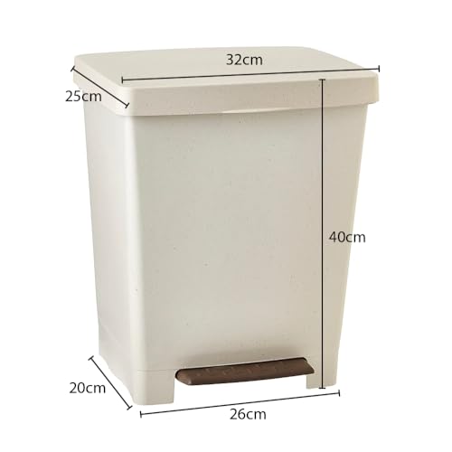 TATAY Cubik ECOHOME Pedal Bin, 21L Capacity, Retractable Pedal, Polypropylene, BPA Free, 30L Trash Bag, 100% recycled materials, Color Beige, Measures