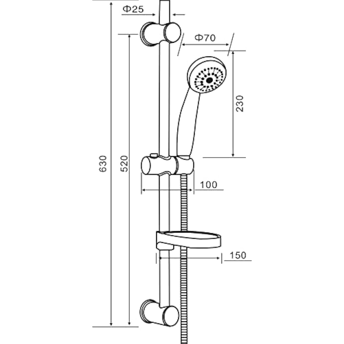 VeeBath Dura Round Shower Riser Rail Kit, Wall Mounted Shower Slide Bar with Soap Dish Bracket Chrome Adjustable Shower Head Holder Bar for Bathroom